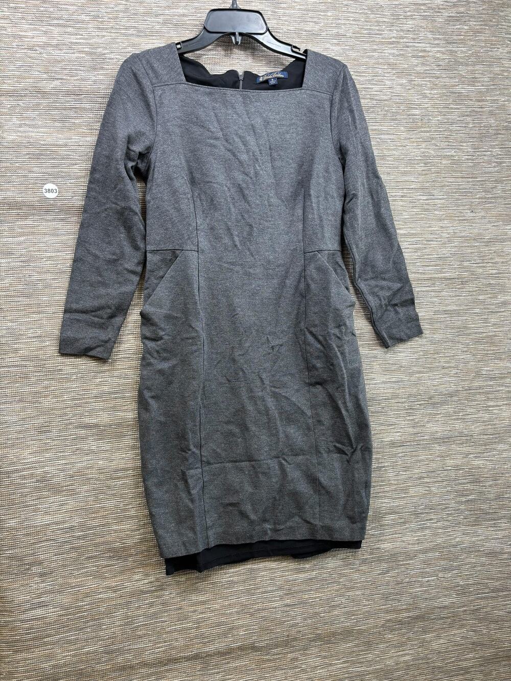 Brooks Brothers Dress Womens 8 Gray Knit Sheath Long Sleeve Knee Length Workwear